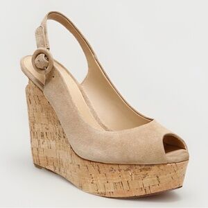 Veronica Beard Beige Cork Wedge Sandals